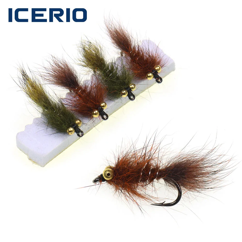 ICERIO Beadhead Squirrel Mini Bugger Leech Streamer Fly – Mouches artificielles avec nervures en cuivre et œil en chaîne perlée pour la pêche à la truite, au bar et en eau douce