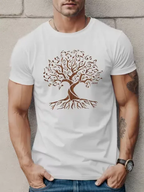 

100% Cotton Men's T-shirt Daily Summer Casual Sports Tree lifestyle pattern printed Fashion Man Short sleeve O Neck T-shirt top