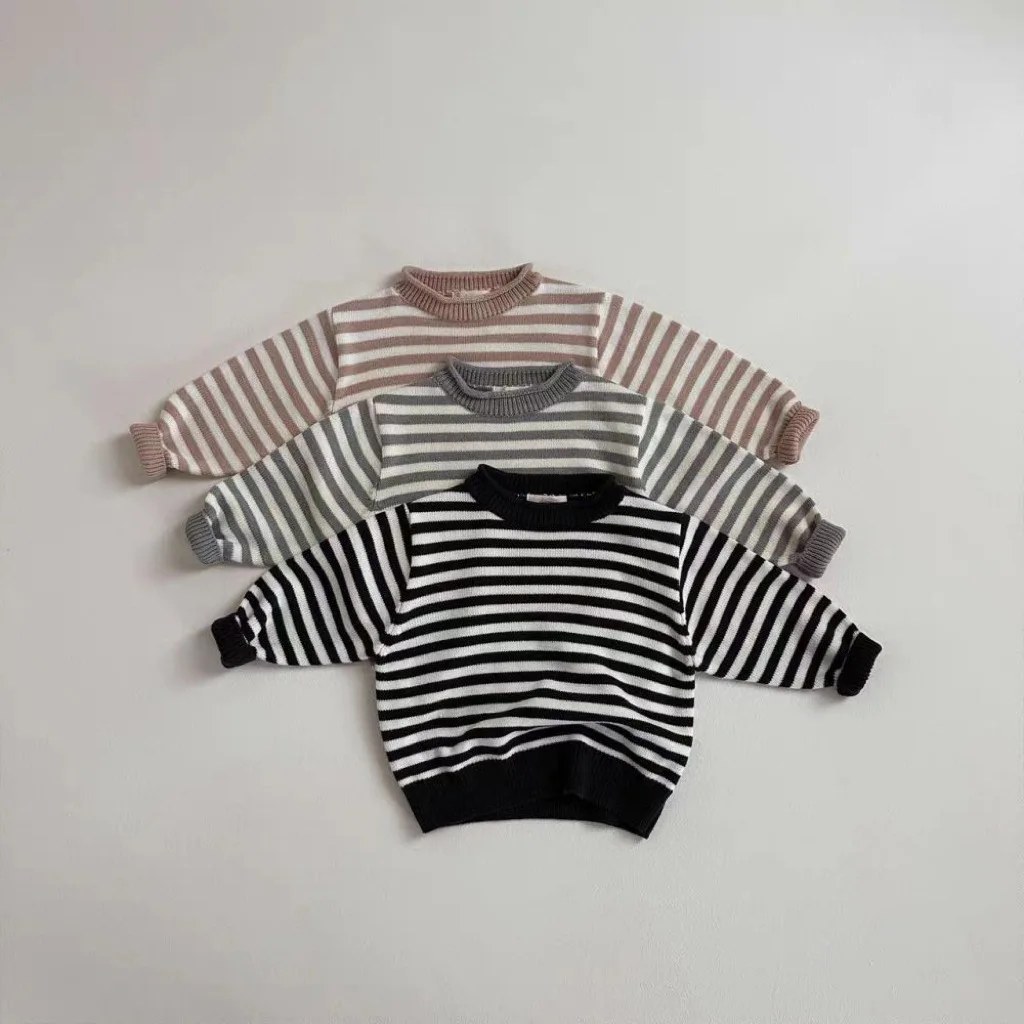 2025 Autumn New Baby Long Sleeve Casual Striped Sweater Kids Cotton Knitwear Infant Knit Sweater For Boy Girl Children Clothes