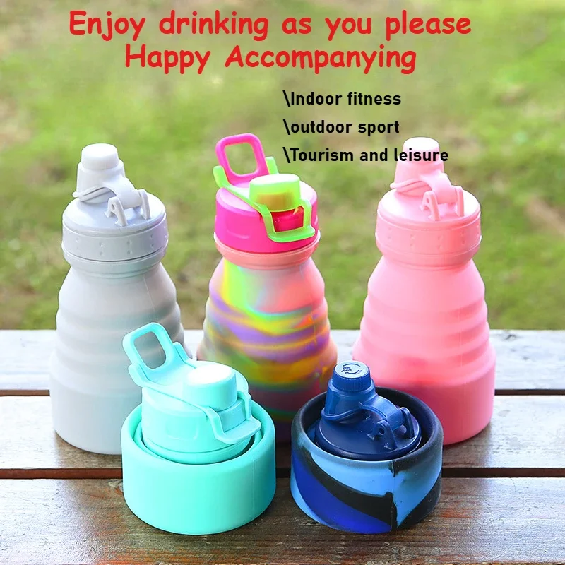 Silicone Folding Sports Kettle Outdoor Travel Cup Extendable Children Big Belly Water Cup Waterbottle Hydro Flask Birthday Gift