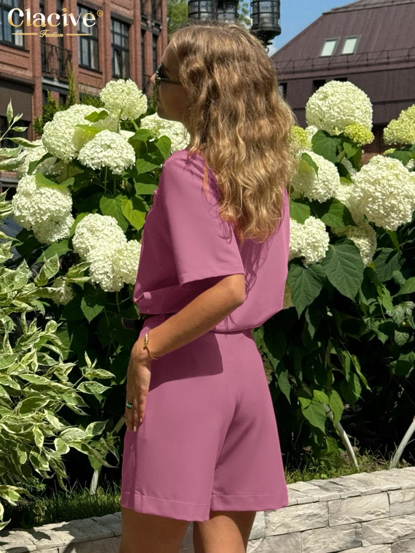 Clacive été ample rose 2 pièces ensemble pour femme 2025 mode chemise à manches courtes avec taille haute Shorts ensemble femme Streetwear