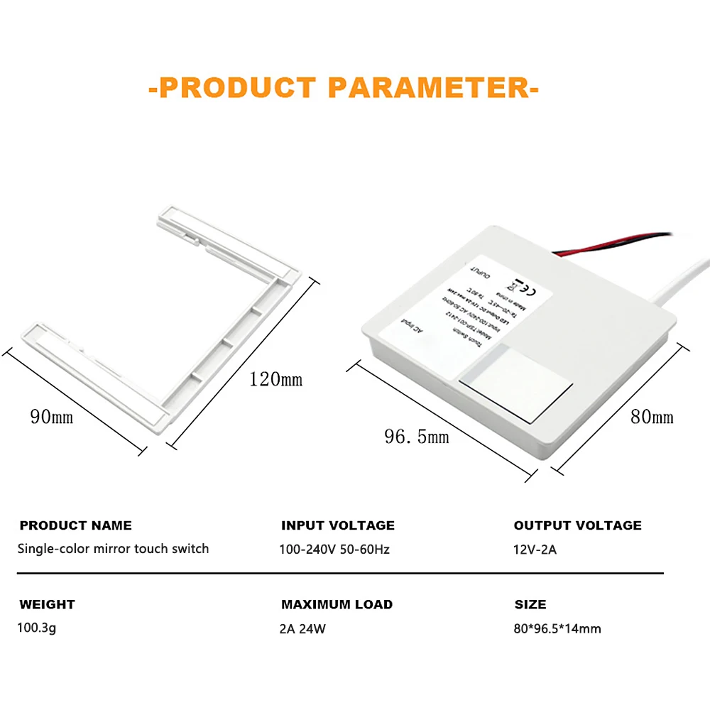 12V 2A Monochrome LED Light Strip Touch Sensor Switch for Bathroom Mirror Touch Activated Makeup Mirror Lighting