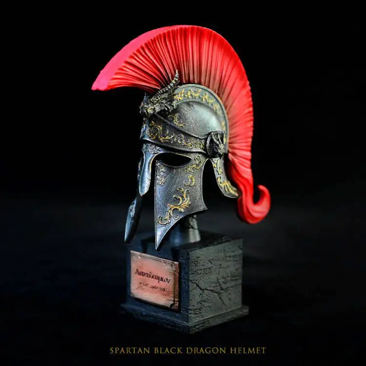 Spartan Black Dragon Helmet Statue 130mm Resin Desk Figurine Office Decor Home Gift Dark Collectible