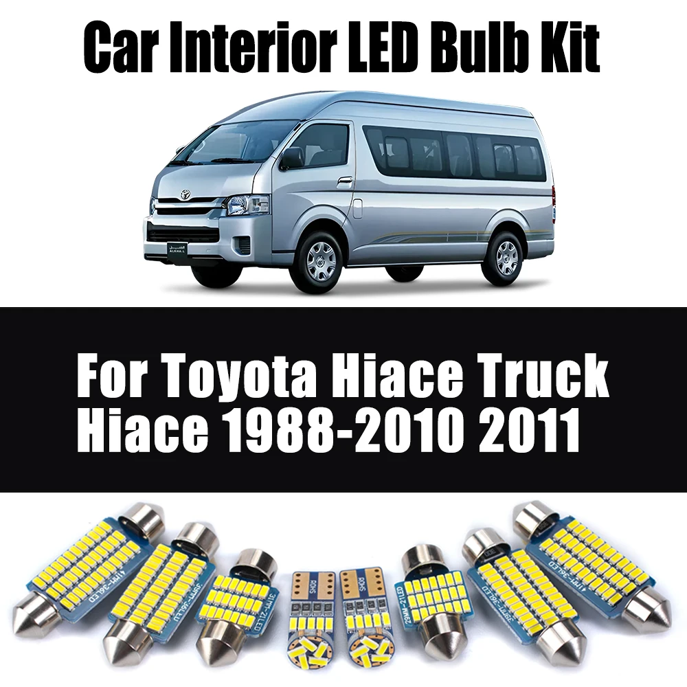 

Для Toyota Hiace Truck Hiace 1988-2007 2008 2009 2010 2011, автомобильные аксессуары, без ошибок, светодиодный комплект внутренней лампы для чтения с картой и куполом