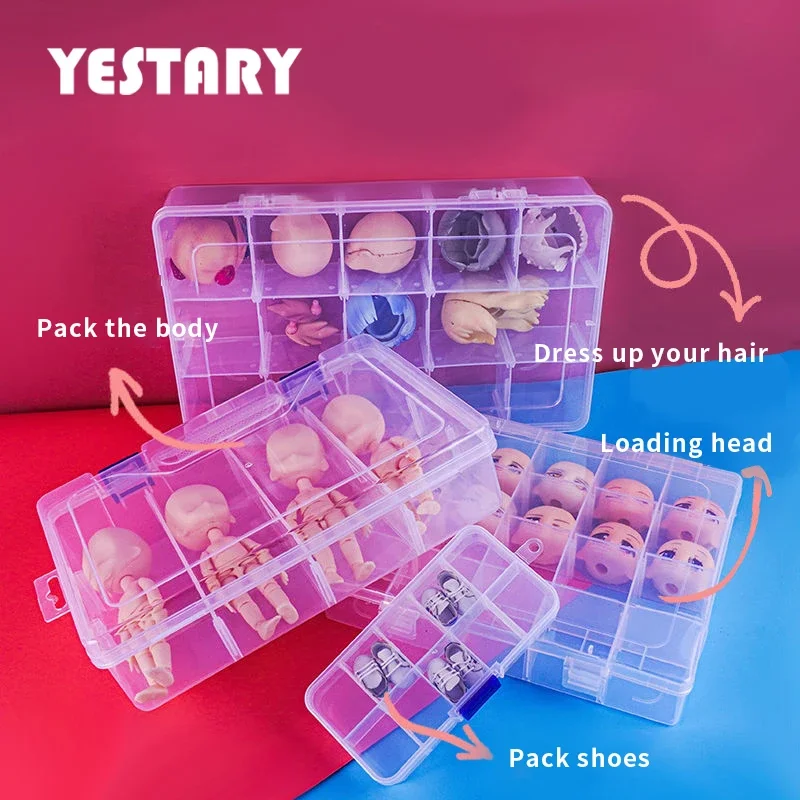 YESTARY BJD Doll Accessories Obitsu 11 GSC Dolls Head Wigs Dolls Body Dolls Shoe Transparent Lattice Storage Box Toy Protect Box