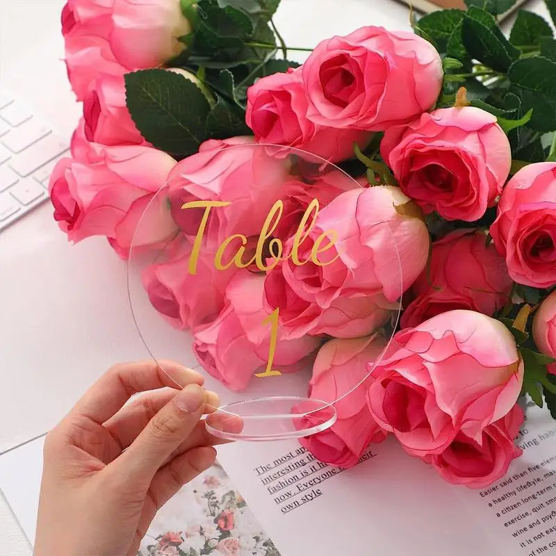 

Round Clear Acrylic Sign Portable Transparent Acrylic Sheet Centerpieces Decor 5 Pieces Multifunctional Wedding Signs With Base