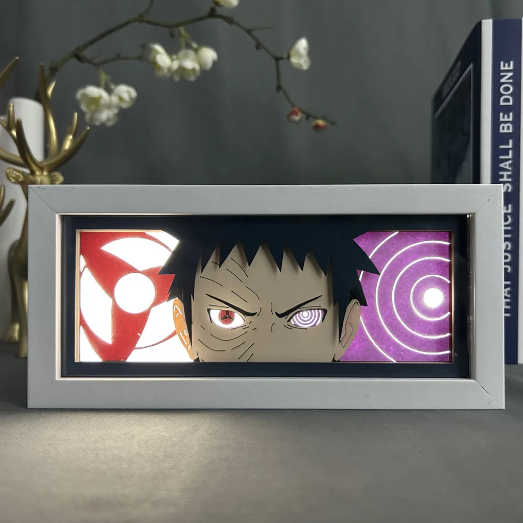 Naruto 3D Anime LED Night Light Box Anime Figure Itachi Uchiha Sasuke Obito Akatsuki Paper Carving Lamp Desktop Decoration Gift