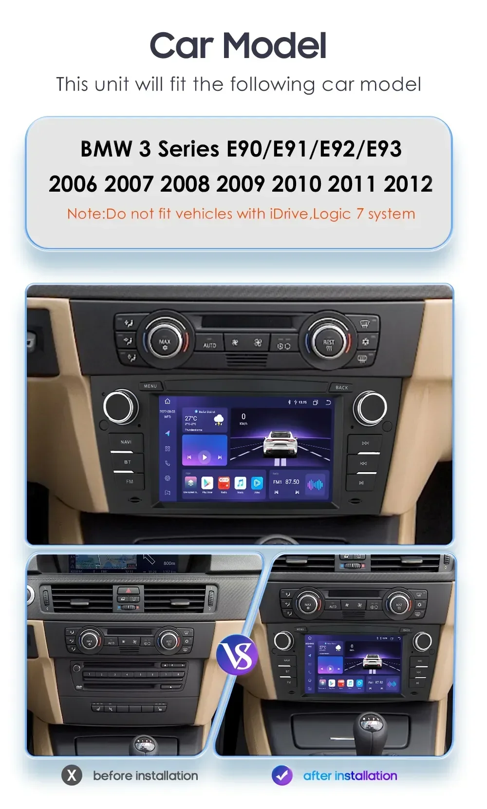 Android 12 Autoradio for BMW 3 Series 3 E90 E91 E92 18i 320i 325i Multimedia VIdeo player 7862 DSP Carplay GPS Stereo Audio SWC