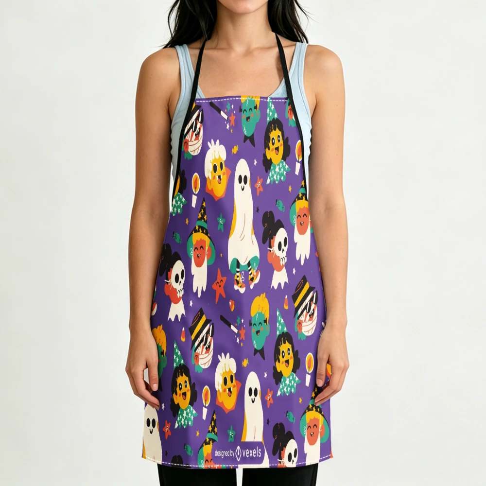 Cute Cartoon Style Apron Halloween Ghost Pattern Kitchen Aprons Cooking Baking Adjustable Bibs