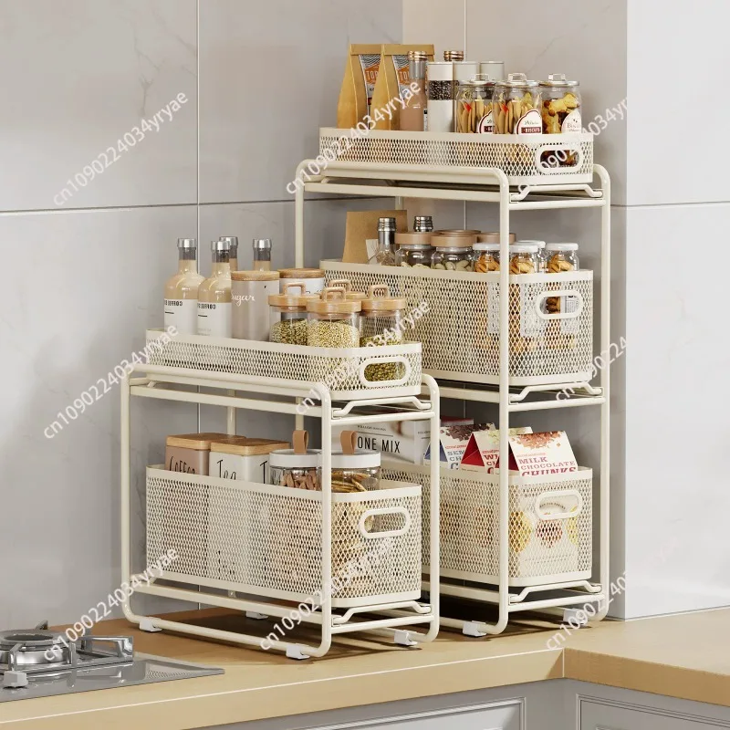 Pull-Out Kitchen Organizer Cabinet Storage Basket for Under Sink/countertop Multi-Tier Dish Rack Space Saving Drawer Baskets