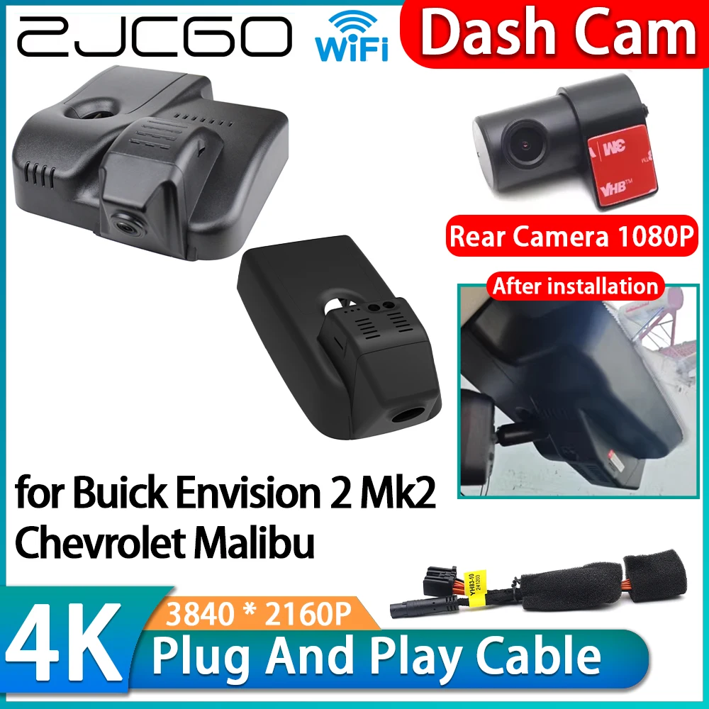 ZJCGO para Buick Envision 2 Mk2 Chevrolet Malibu, Cámara DVR para Auto con Wifi 4K, Cámara Delantera y Trasera, Visión Nocturna, Grabador de Video, Lente Sony