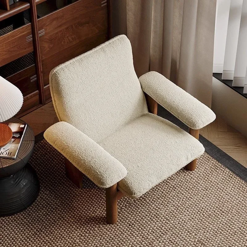 Leisure chair, solid wood single retro sofa chair, balcony living room lounge chair
