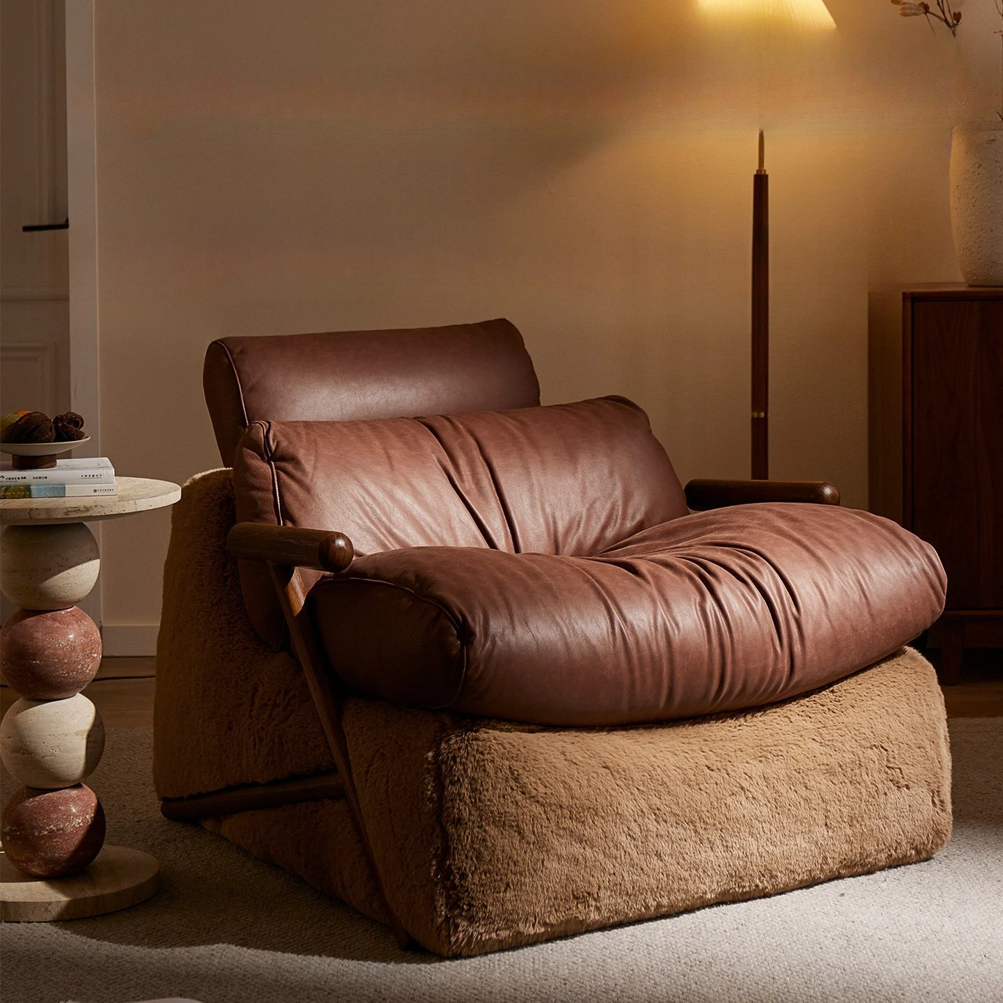 Super comfortable single sofa chair retro style brown leather lazy leisure chair living room sedentary small sofa