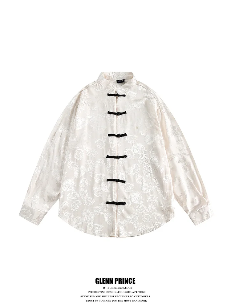 

Новая китайская рубашка-свитер для мужчин: модная, с вышивкой, на пуговицах, с воротником-стойкой, свободного кроя, осенняя, повседневная, молодежный тренд