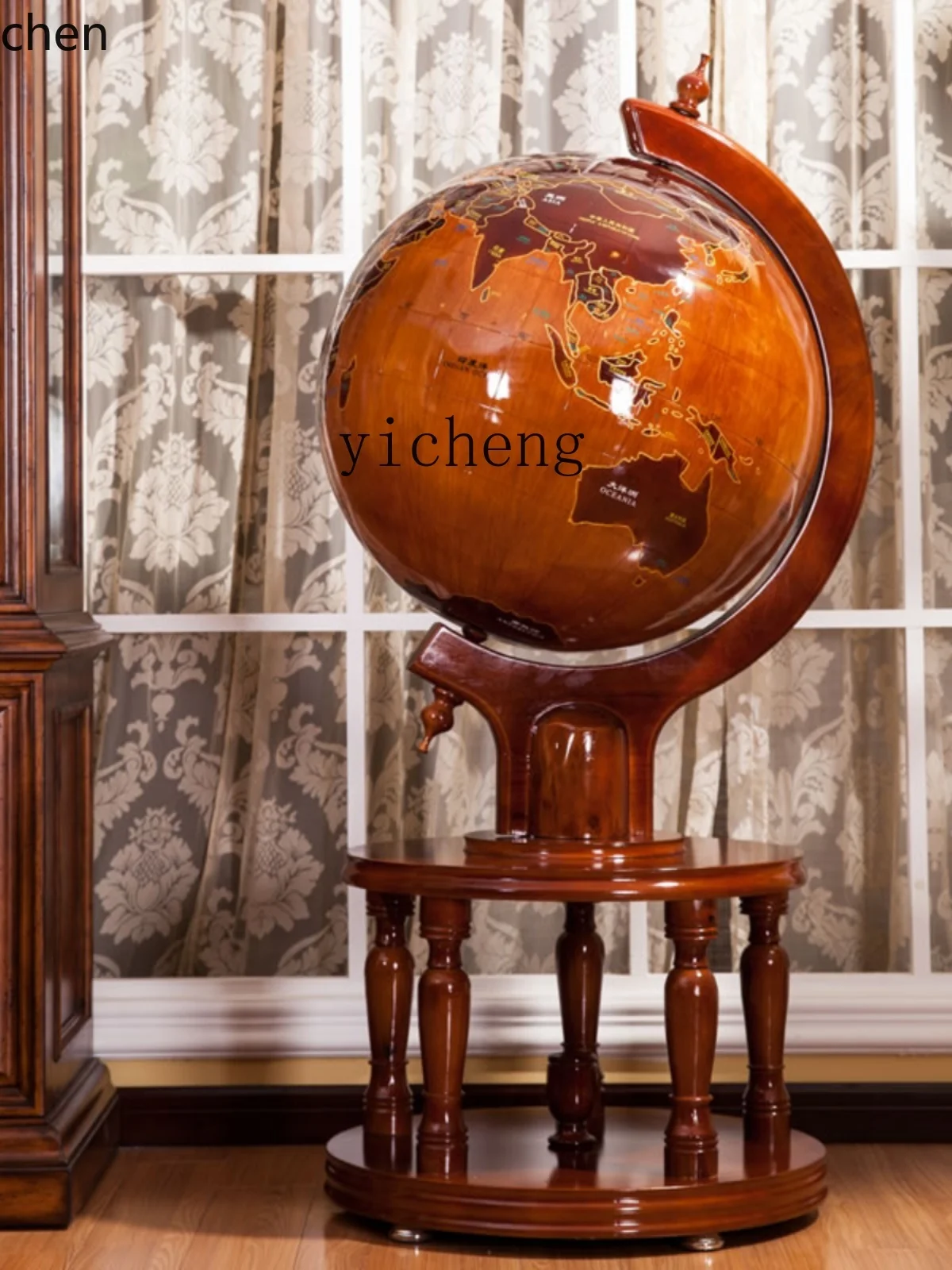 ZML Solid Wood Globe Floor Ornament Office Desktop Decoration High-end Gift