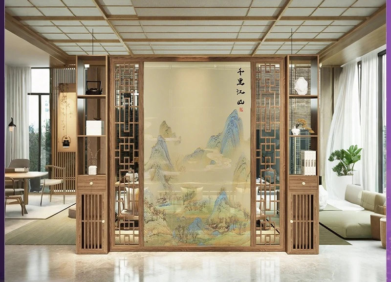 New Chinese-style porch cabinet, small apartment block the door, home front door partition screen, living room rack