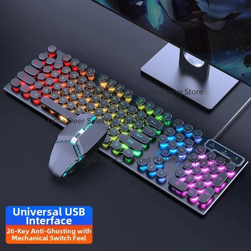 g Wired Mechanical Keyboard Mouse Set RGB Backlit 1600 DPI Durable ABS Keycaps 104 Keys Human-Ergonomic Design