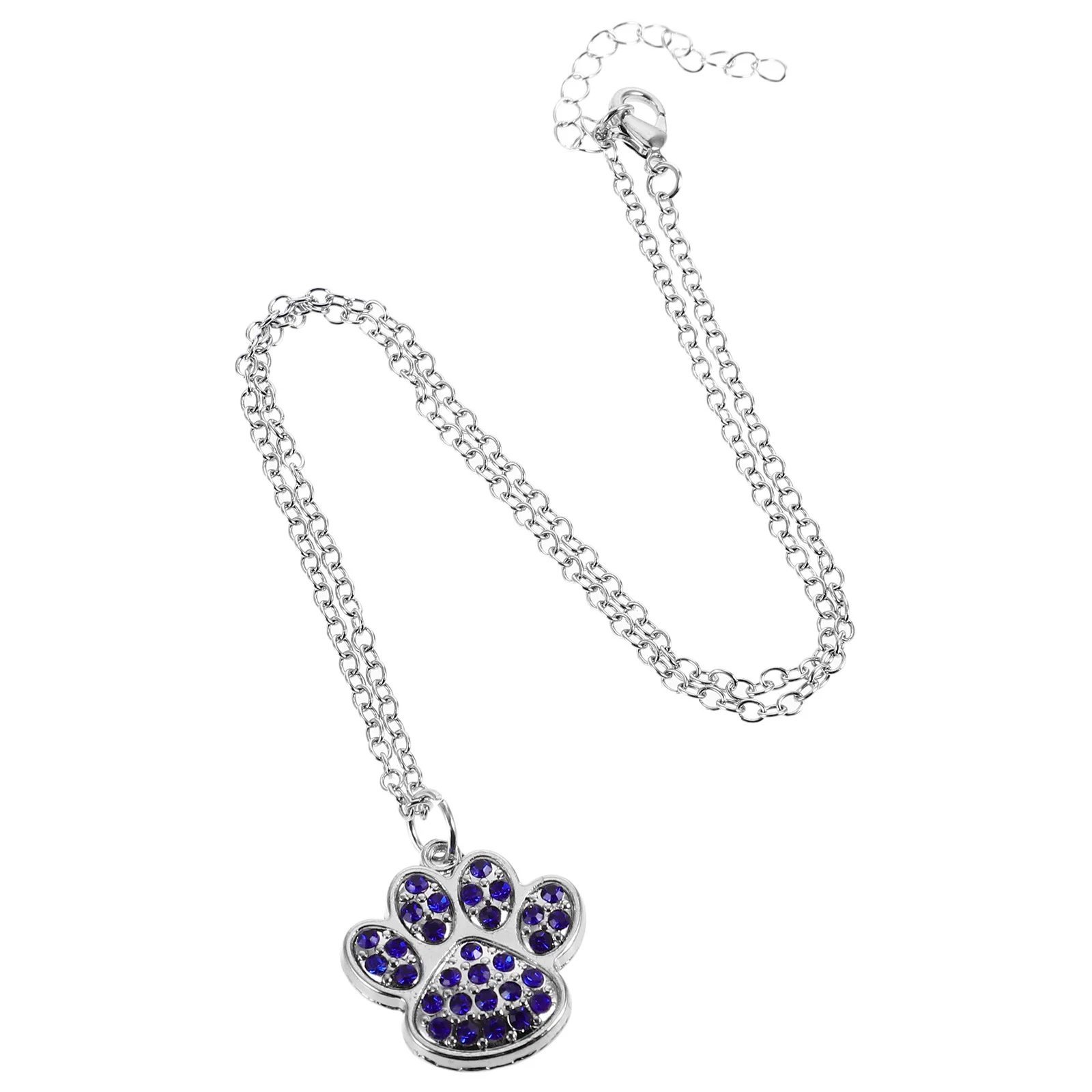 

Blue Rhinestone Paw Print Pendant Necklace Vintage Dog Cat Memorial Jewelry Gift Rhinestone Paw Print Necklace
