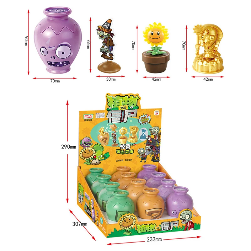 12pcs/Box Plants Vs. Zombies Clay Pots Action Figures Sunflower Peashooter Pirate Zombie Dolls Game Collectible Toys Kids Gifts