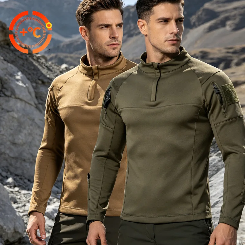 Men G4 Fleece Lined Tactical Frog Shirt Winter Stand Collar Long Sleeve Half Zip Top Outdoor CS Training Combat Shirt