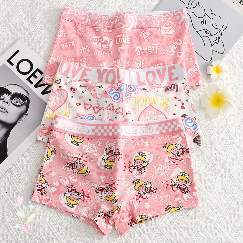 Cotton Women Panties Cartoon Shorts Sports Boxer Breathable Summer Sexy Underwear Mid-Waist Boyshort Female Student Pants