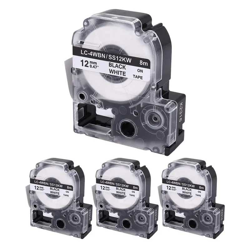 ay14-4-パック互換ラベルテープ交換用エプソン-lk-4wbn-ss12kw-ラベルテープカートリッジ黒地に白テープ