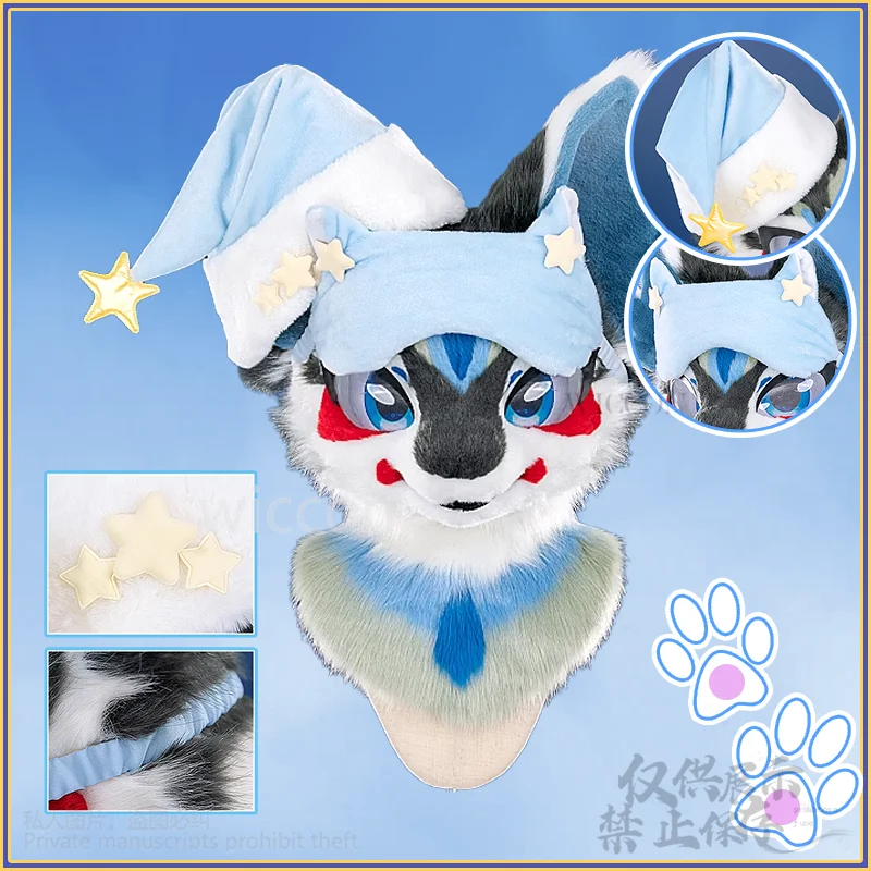 Kigurumi peludo Furrsuit dibujos animados divertido Animal Comic Con disfraz estrella gorro de noche Kawaii máscara de ojos pijamas lindo Cos Anime personalizado