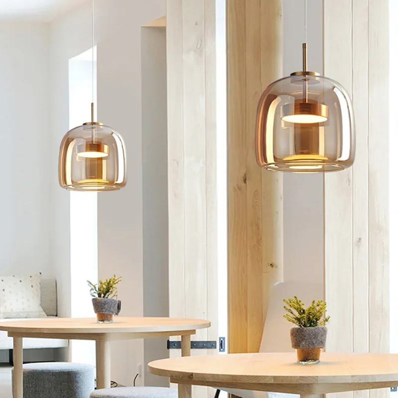 Verre moderne pendentif LED lumière nordique Suspension salle à manger lustre pour Restaurant cuisine chambre chevet lampe suspendue