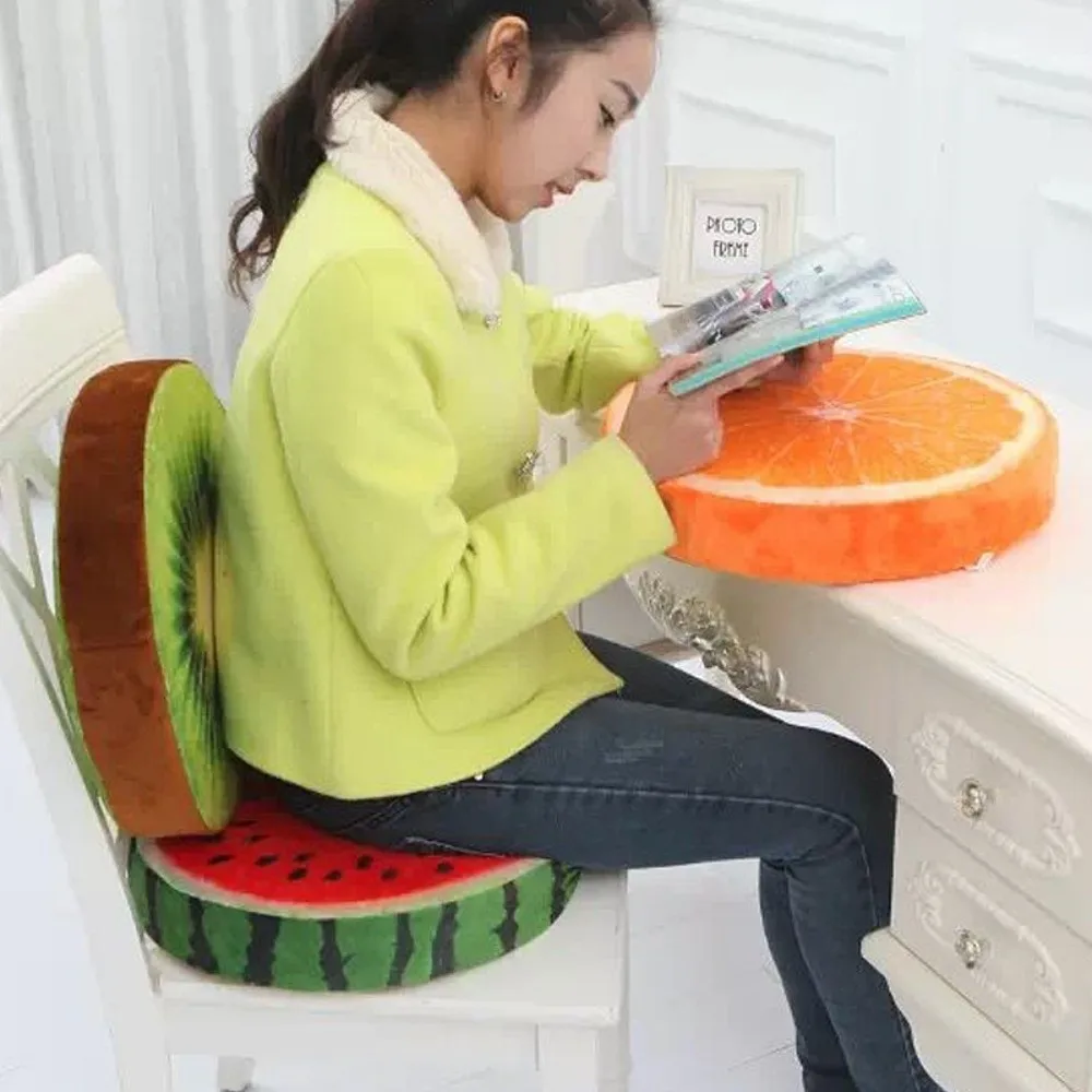 Soft Round Fruit Pillow Fruit Slice Print Simulation Throw Pillow Plush Fabric Stuffed Inner Seat Cushion Home Lounge