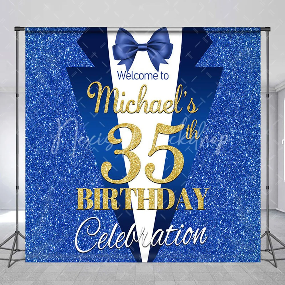 

Glitter Blue Suit Custom 35th Birthday Backdrop for Men, Gentleman Tuxedo Photography Background Photo Booth Props