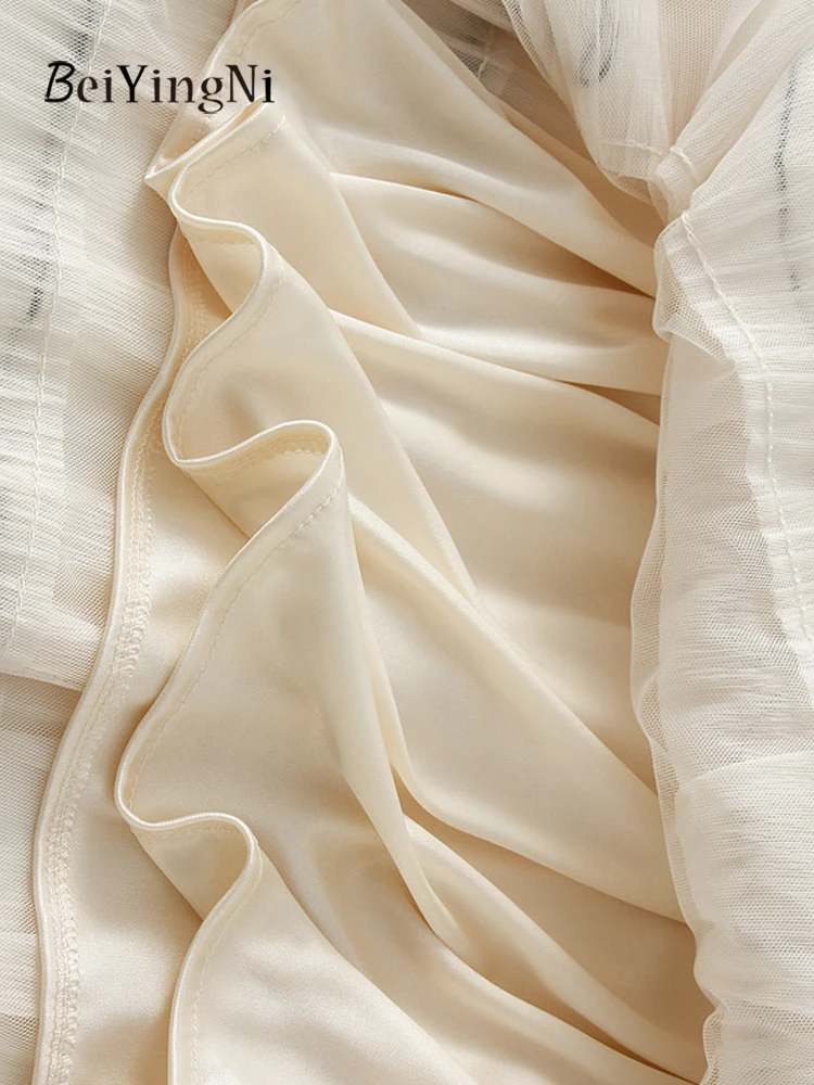 Beiyingni Franse Elegante Vrouwen Lange Taart Rokken Ruches Tiered Luxe Temperament Grijs A-lijn Maxi Rok Jupes Vrouwelijke Kleding