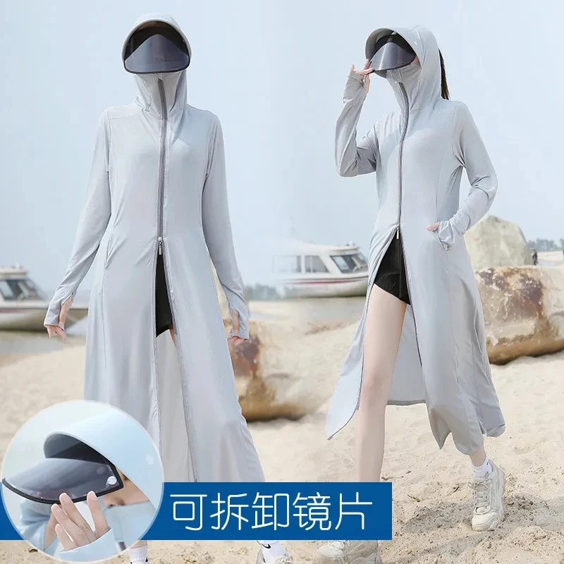 

2024 Summer New Sun Protection Clothing Women's Long Coats UPF 50+ UV Sun Sunscreen Hoodie Shirts Thin Full Body Jacket