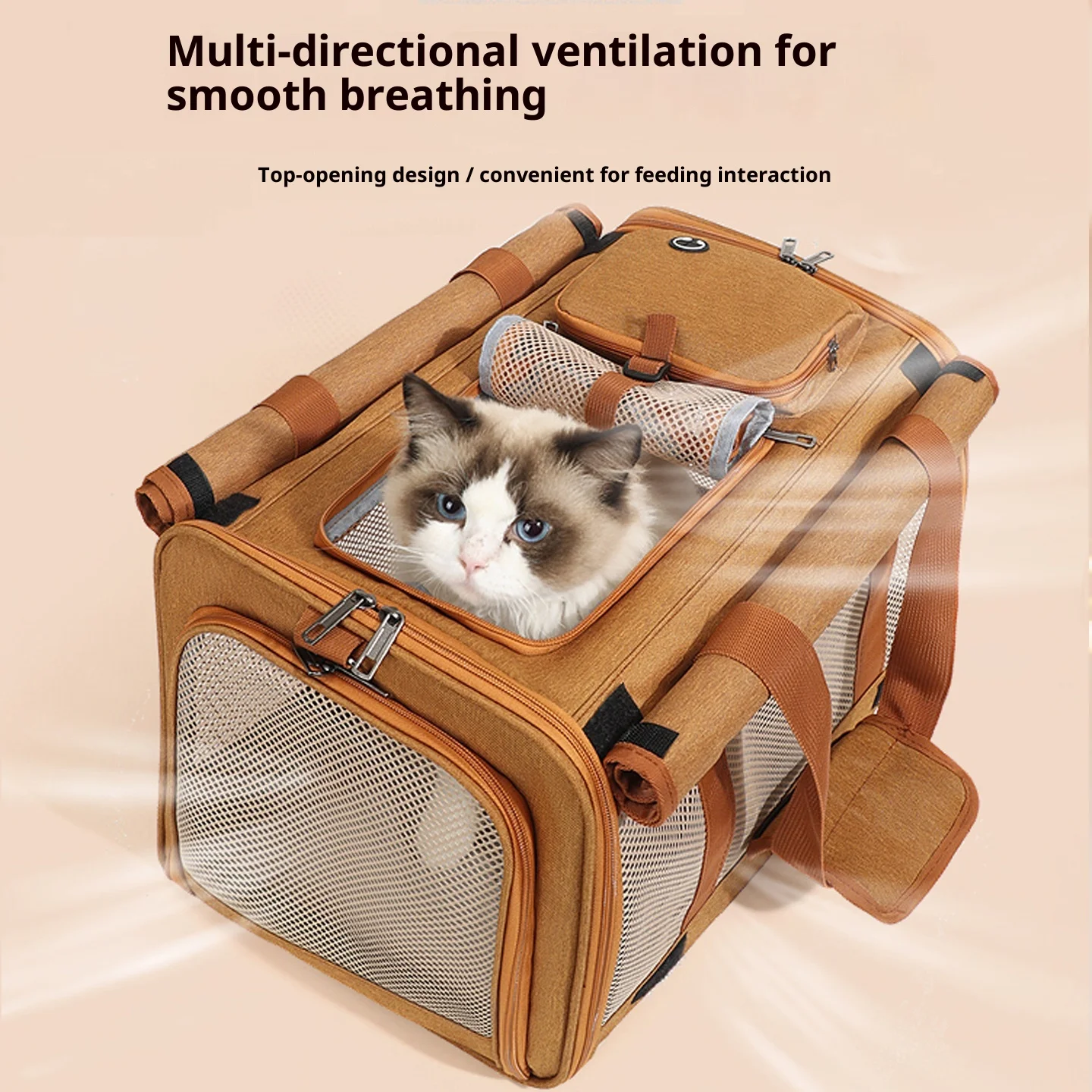 Transportín plegable transpirable para gato, bandolera coche - imagen 5