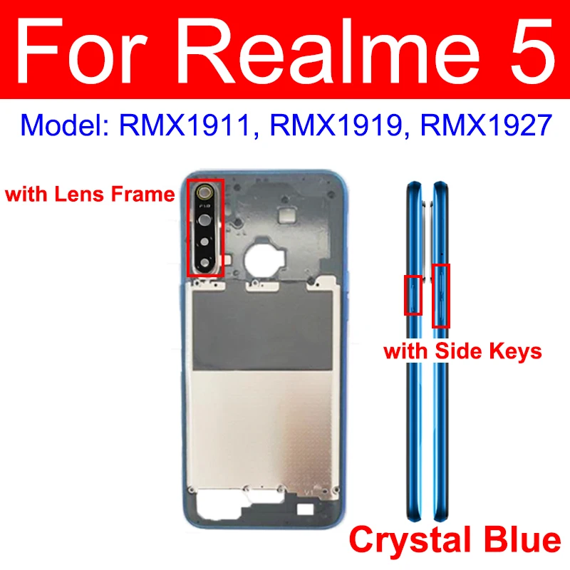 Realme 3 Pro 5 5S 5i 6i 7i 용 미들 하우징, 미들 홀더 프레임 베젤 커버, 측면 단추 렌즈 커버 부품