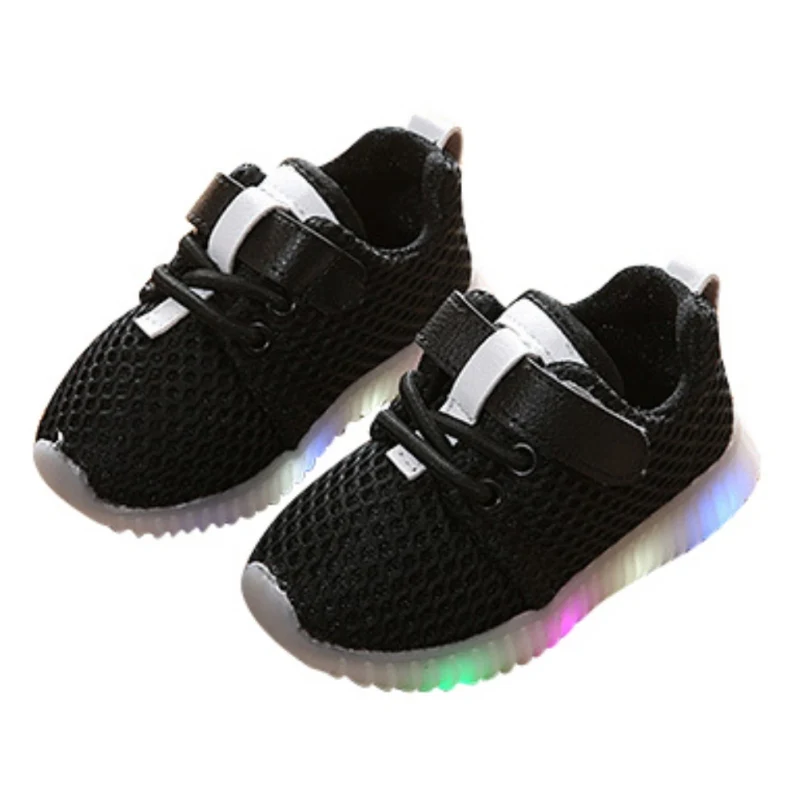 Summer Single Net Breathable Boys Girls Sport Shoes Children LED Lights Up Sneakers Leisure Trainers Casual Kids Sneakers