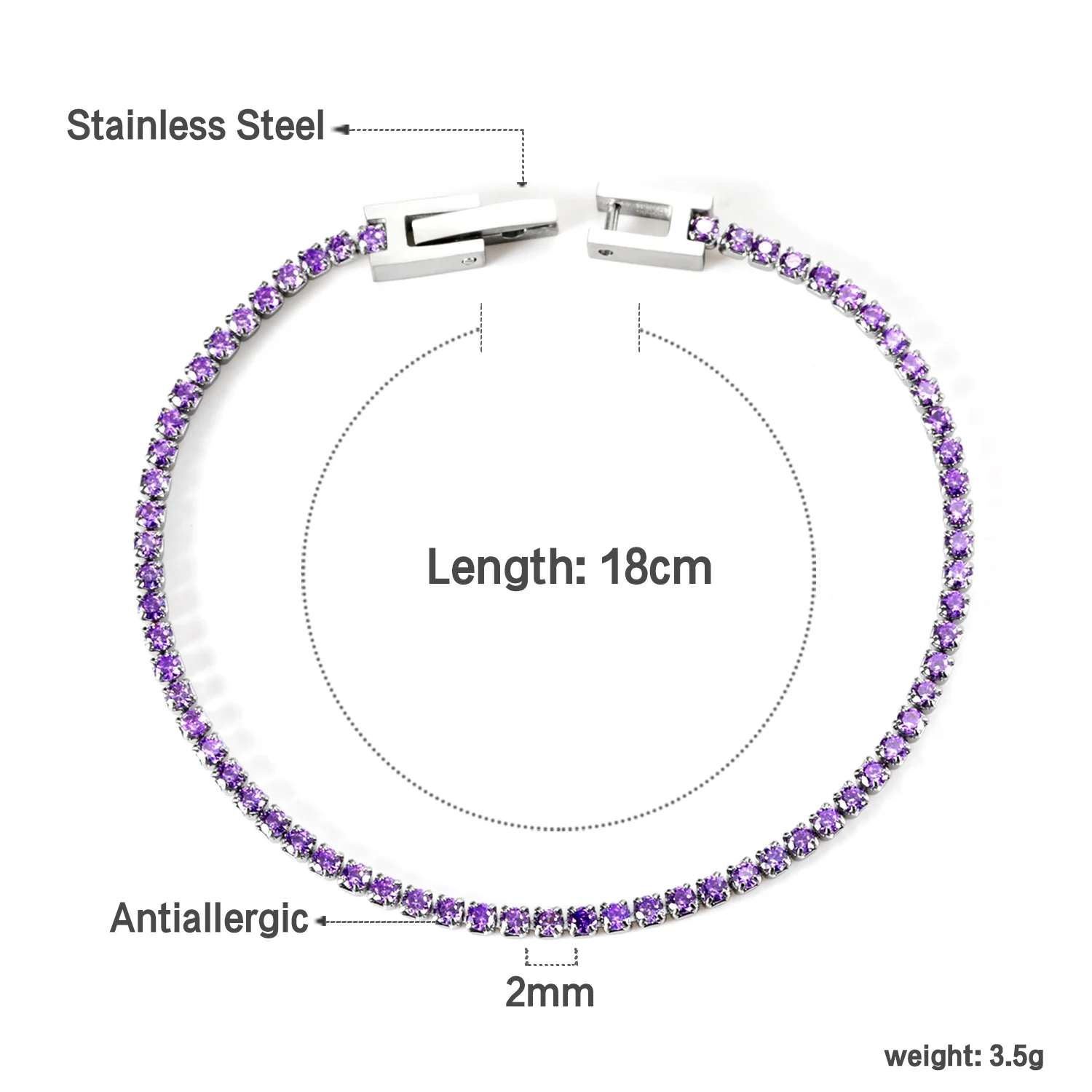 ASONSTEEL 2/3mm Bracelets Stainless Steel Colorful Cubic Zirconia Charm Chains Bracelets Crystal Delicate Bling Wedding Jewelry image 3