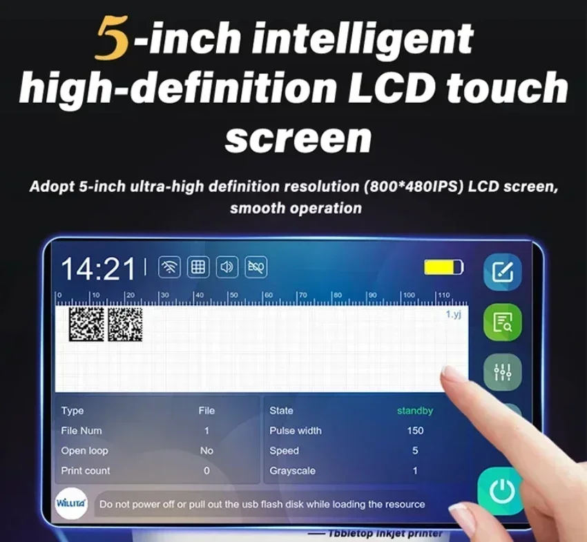 Willita-インテリジェントインクジェットプリンター,カラーHDタッチスクリーン,印刷,テキスト,画像,バーコード,有効期限,カウントテーブル,5インチをサポート