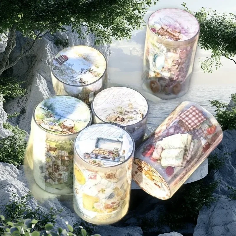 1 Rolle Verschlüsse, Urlaubsausflug, Picknick, romantisches Klebeband, Hintergrund, PET-Material, Sonnenbaden in der Zeit, Sammelalbum, 60 mm x 2 m