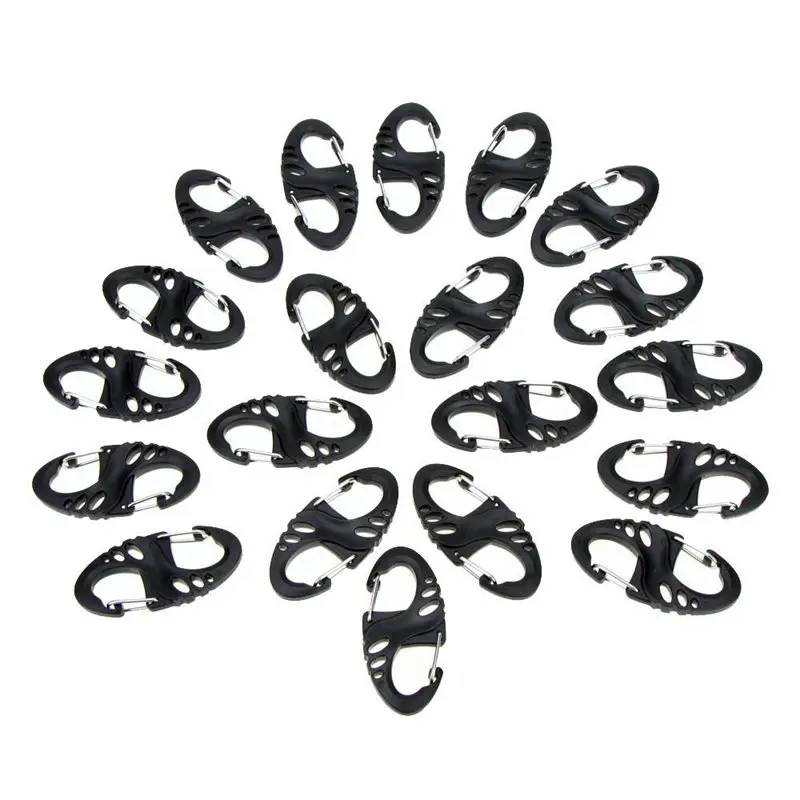 10 Pcs Practical Outdoor Sports 8-Shaped Small Carabiner Snap Metal + Plastic Climbing Buckle Camping Hiking Clip Hook Keychain