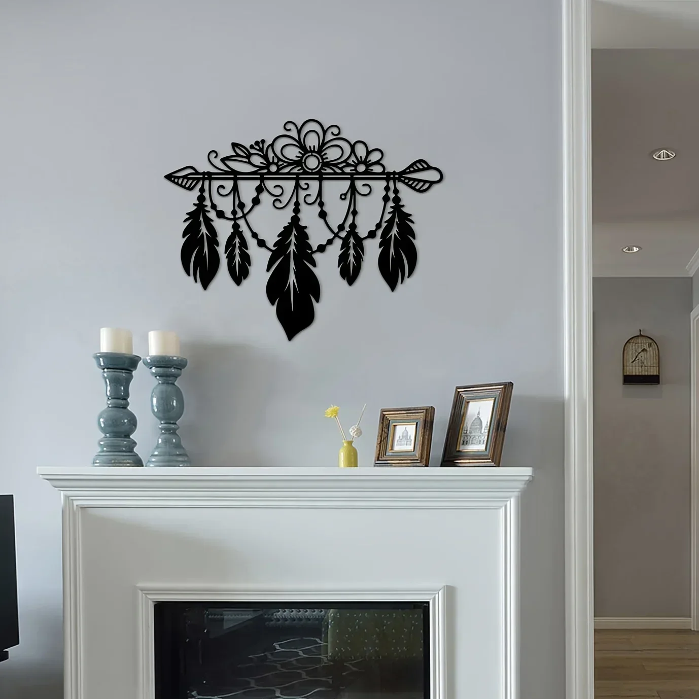Boho Feather Tassel Home Metal Wall Art Home Decor Living Room Bedroom Kitchen Bathroom Office Decor Sticker Mural Room Decor