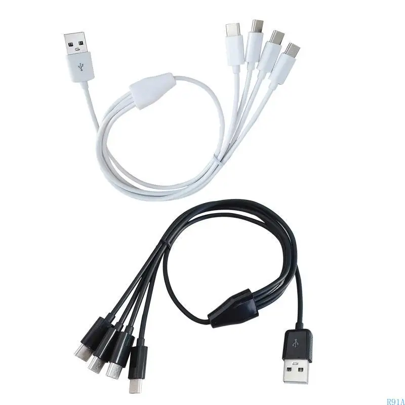 R91A 50cm 멀티 USB C 스플리터 케이블 4 in 1 충전 코드 4 Type-C Male 플러그
