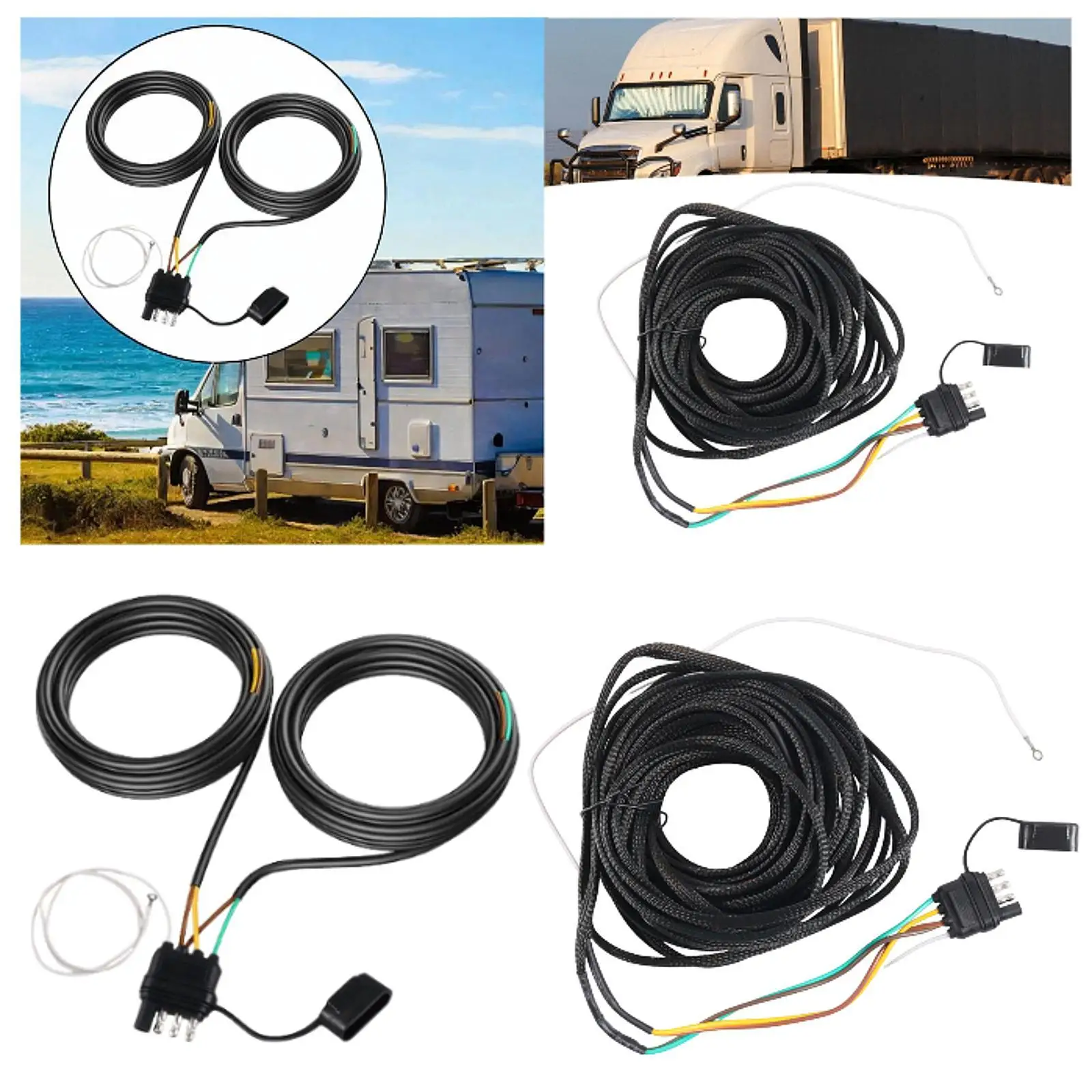 

Universal 26FT Trailer Light Wiring Harness Kit Color Coded Wires for Rewiring Tail Brake Turn Signal on Utility Trailers