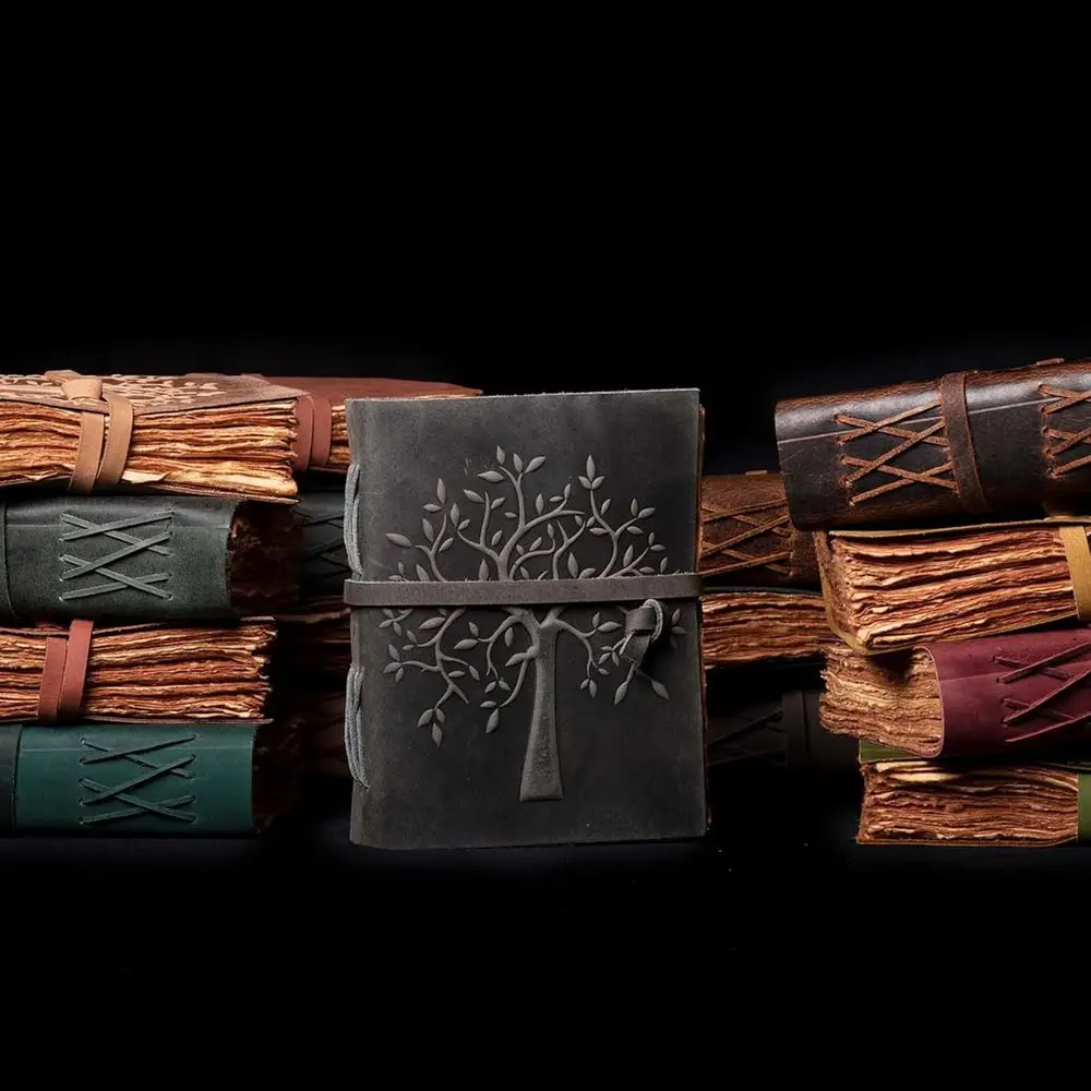 Антикварная бумага ручной работы Deckle Edge, винтажный журнал в кожаной переплете, Древо жизни, Книга теней, 13x8 дюймов, для женщин и мужчин