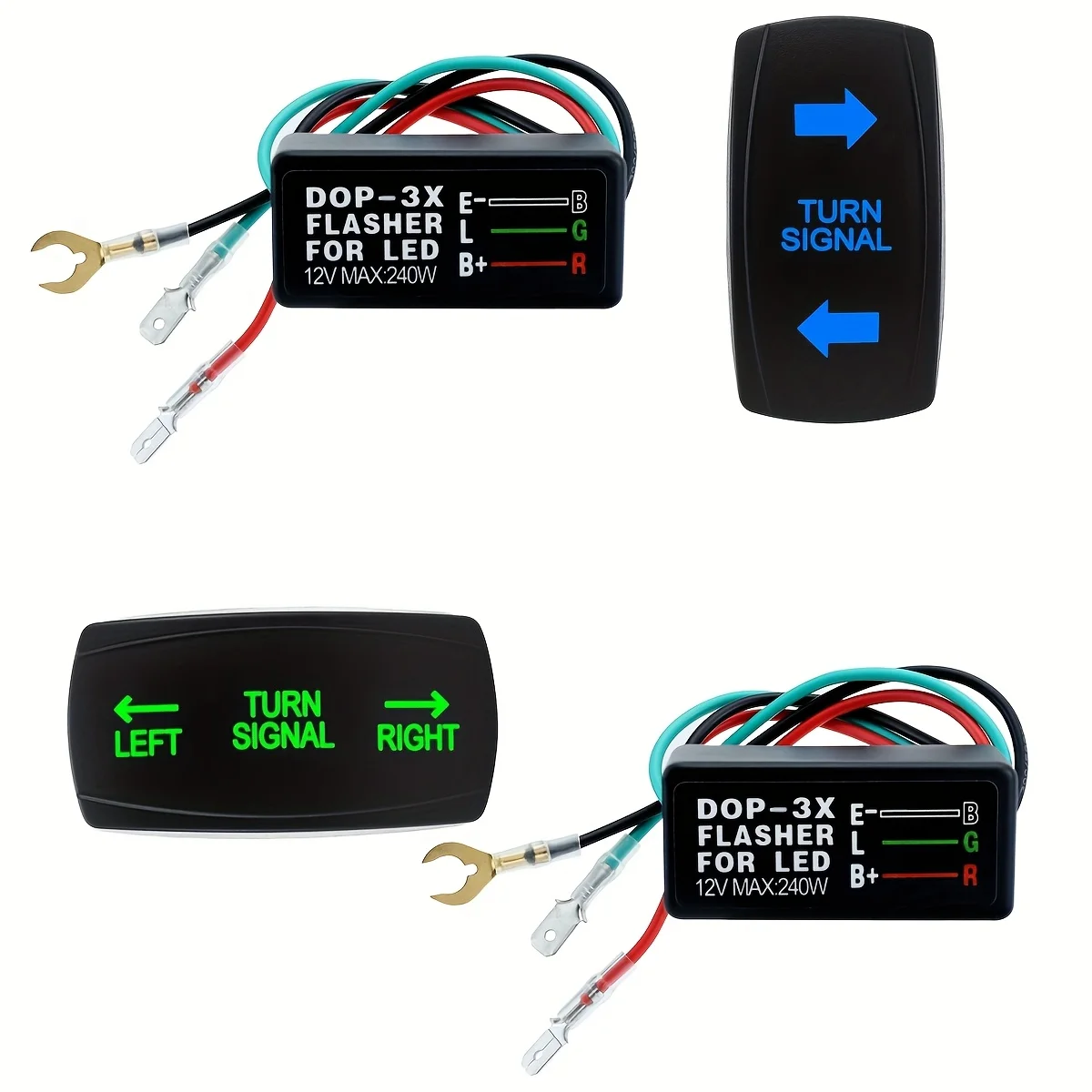 Turn Signal Rocker Switch with Flasher LED On/Off/On ATV UTV Kit Compatible with Universal Motor Internal Switch.