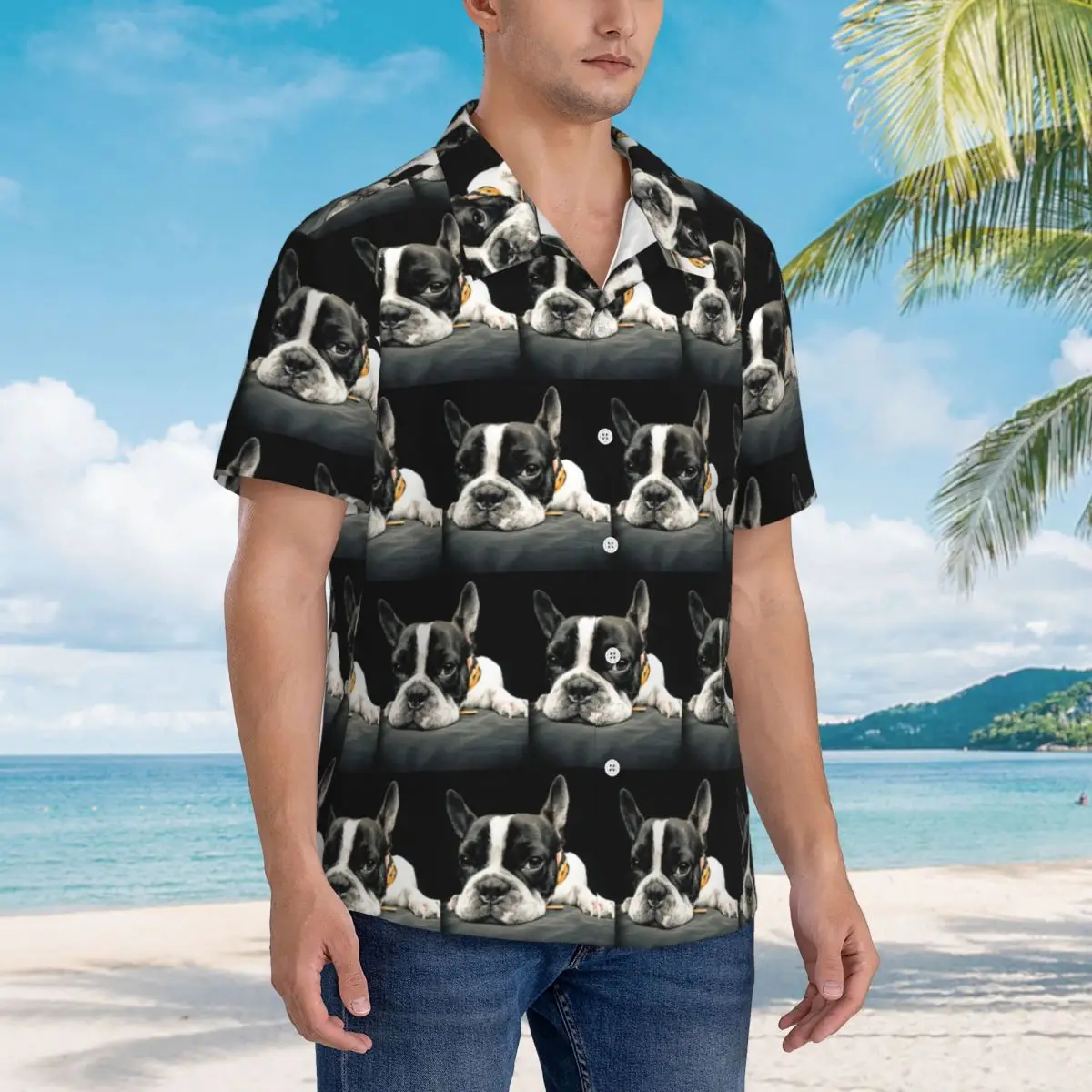 

Black Boston Terrier Hawaiian Shirts Funny Men Short Sleeve Shirt for Summer Beach Men's Button Tops