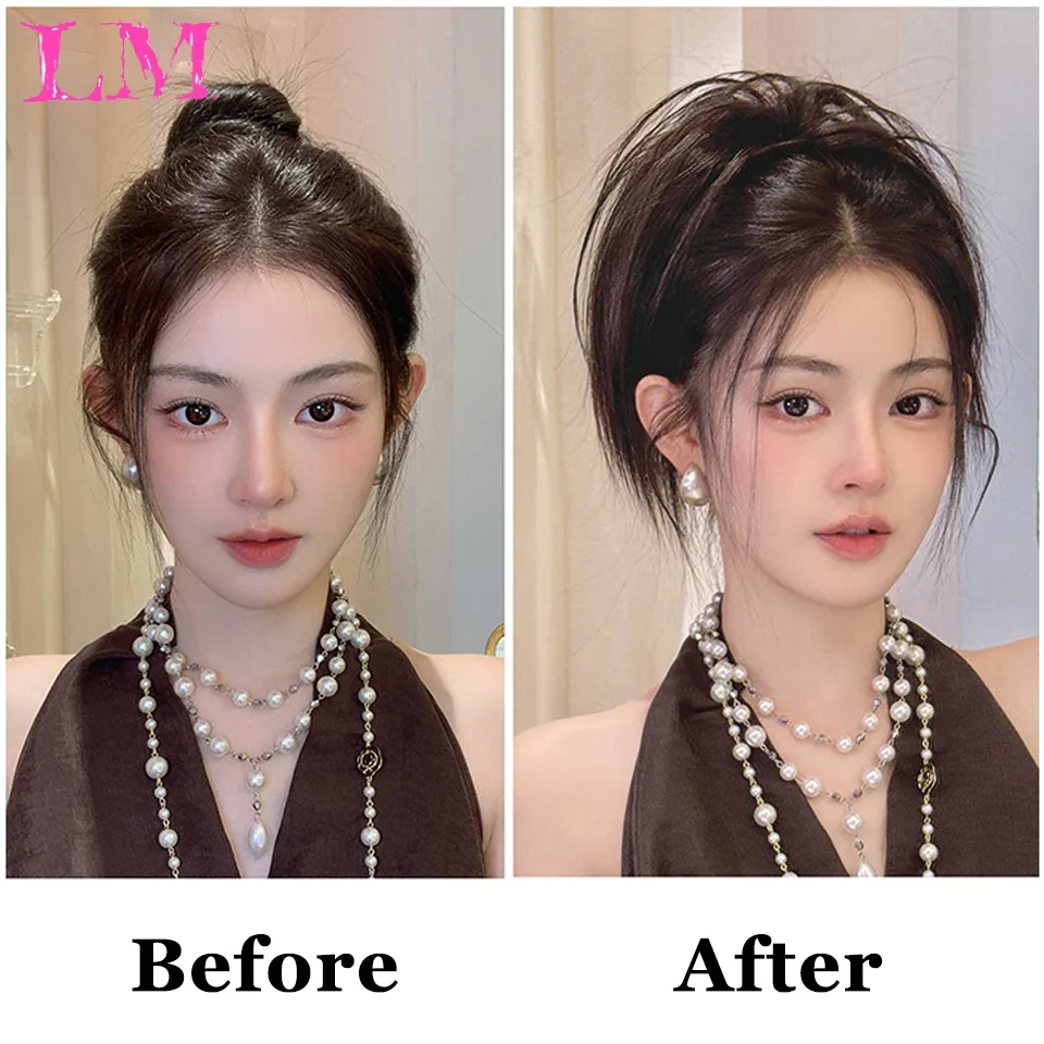 LM Synthetic Messy Bun Hair Scrunchies Short Straight Chignon Ponytail Hair Extensions Elastic Afro Chignon Cheveux Women's Updo