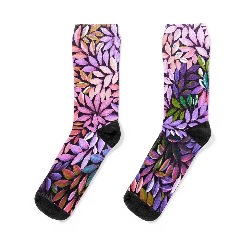 

Australian Aboriginal Art Medical Leaves Orange Pink Purple Socks warm winter new year retro hip hop Socks Man Women's