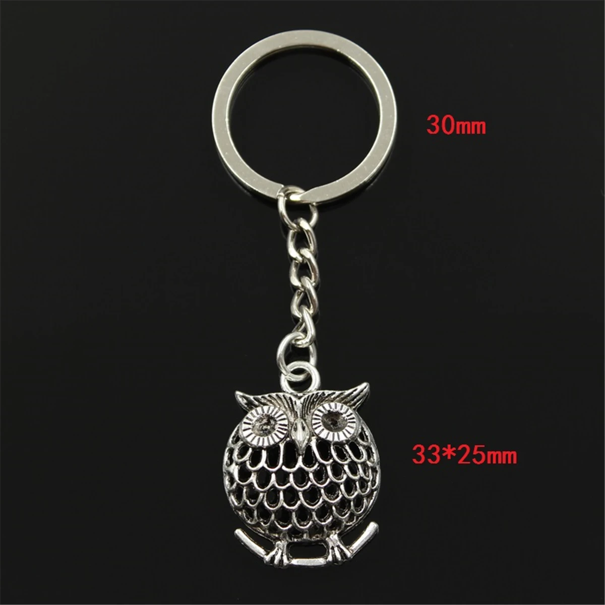 Moda sowa stojący oddział 33x25mm wisiorek 30mm breloczek metalowy łańcuch kolor srebrny mężczyźni prezent samochodowy pamiątki brelok Dropshipping — zdjęcie 3