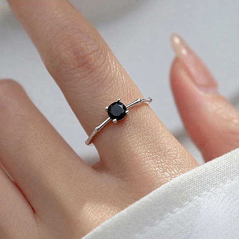 Real 925 Sterling Silver Single Round Zircon Opening Rings for Women Minimalist Classic Fine Jewelry Geometric Accessories image 3