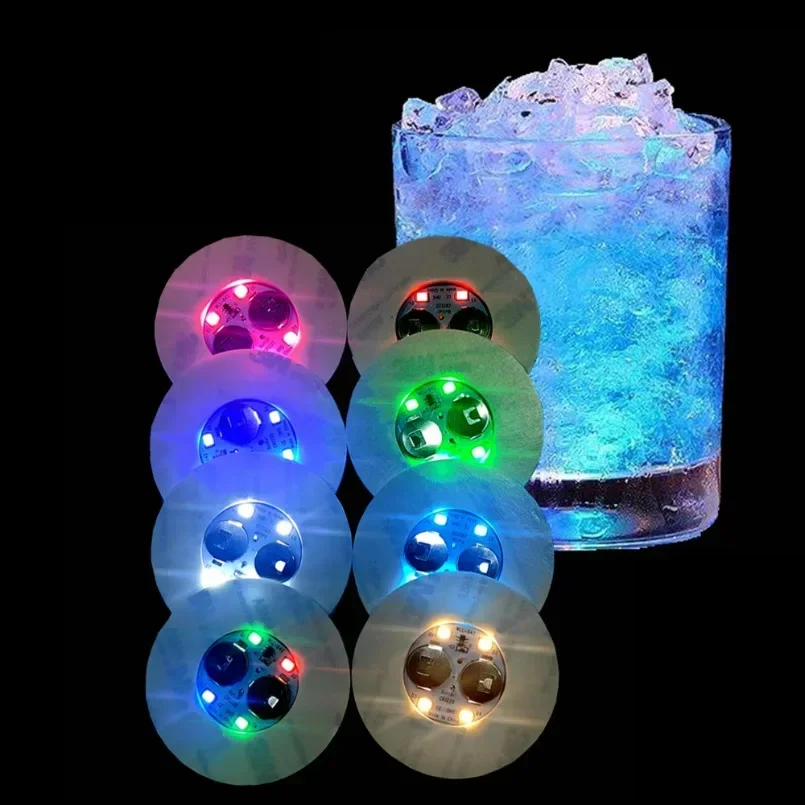 Imagem -06 - Luminous Garrafa Adesivos Luzes Led Coaster 6cm Lâmpadas para Xmas Bar Ktv Festa de Casamento Cocktail Drink Copos Vaso Decoração 100 Pcs